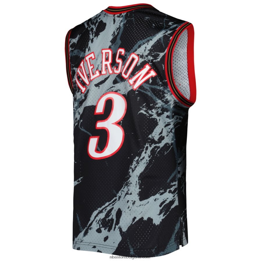 NBA JZ8F021851 philadelphia 76ers allen iverson mitchell & ness black hardwood classics мрамор swingman фланелка