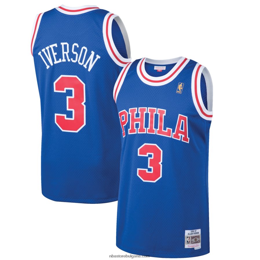 NBA JZ8F022052 philadelphia 76ers allen iverson mitchell & ness royal hardwood classics swingman фланелка
