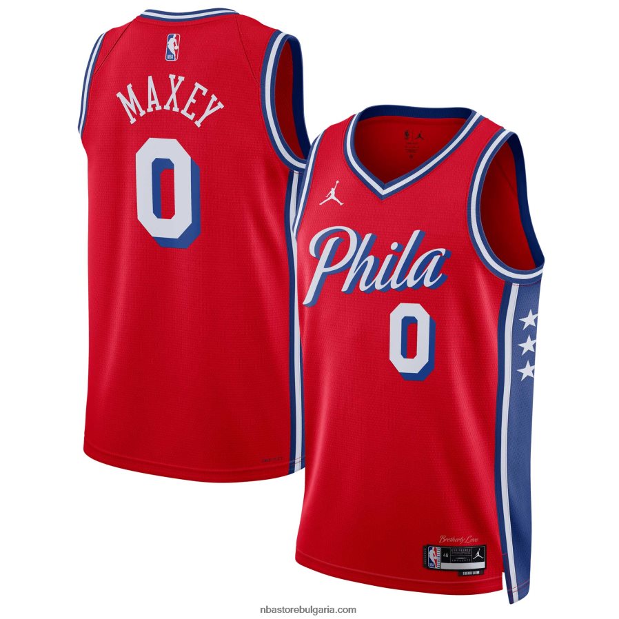 NBA JZ8F02262 philadelphia 76ers tyrese maxey jordan марка червена фланелка swingman