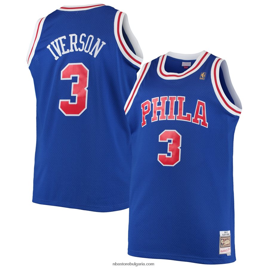 NBA JZ8F022941 philadelphia 76ers allen iverson mitchell & ness royal big & tall hardwood classics swingman фланелка