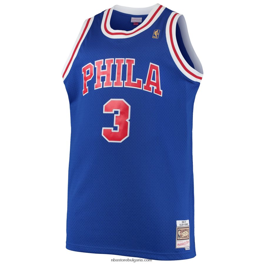 NBA JZ8F022941 philadelphia 76ers allen iverson mitchell & ness royal big & tall hardwood classics swingman фланелка
