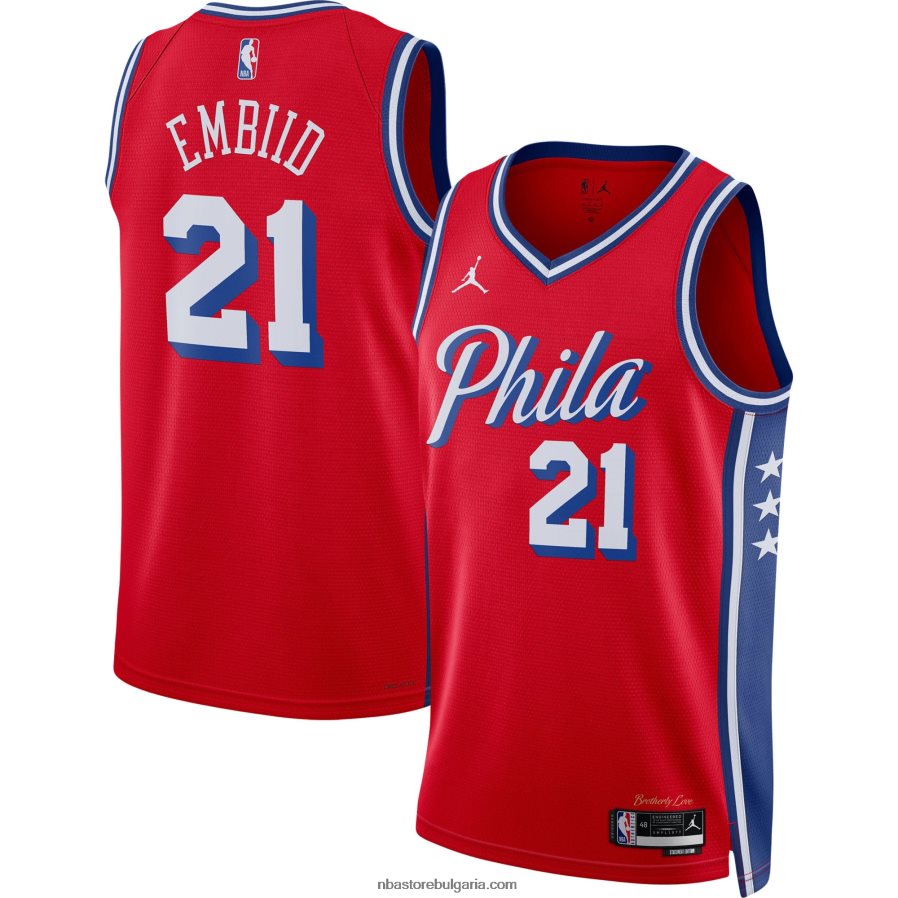 NBA JZ8F02304 philadelphia 76ers joel embiid jordan марка червена фланелка swingman