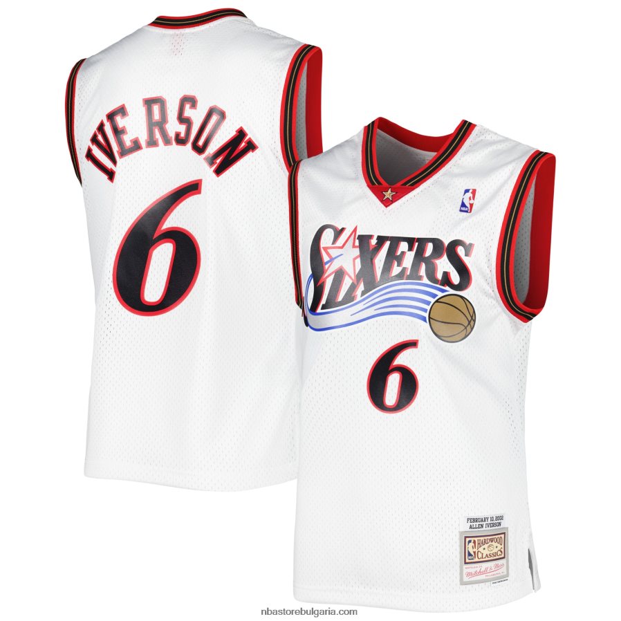 NBA JZ8F02539 philadelphia 76ers allen iverson mitchell & ness white hardwood classics 2002 swingman фланелка
