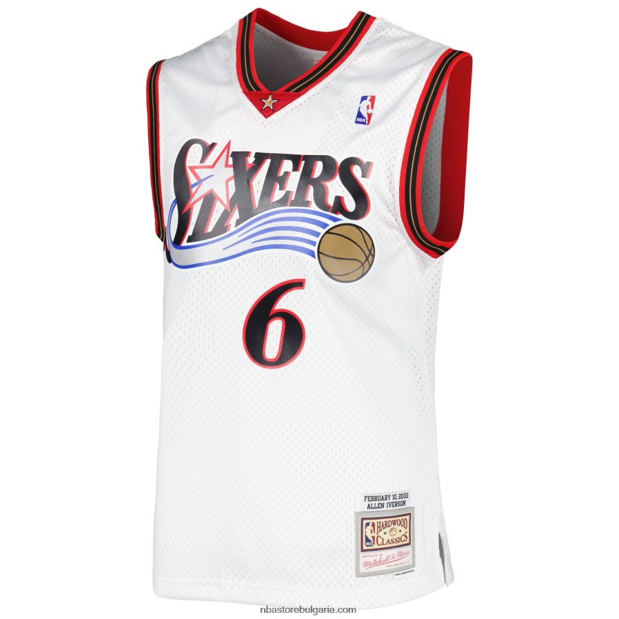 NBA JZ8F02539 philadelphia 76ers allen iverson mitchell & ness white hardwood classics 2002 swingman фланелка