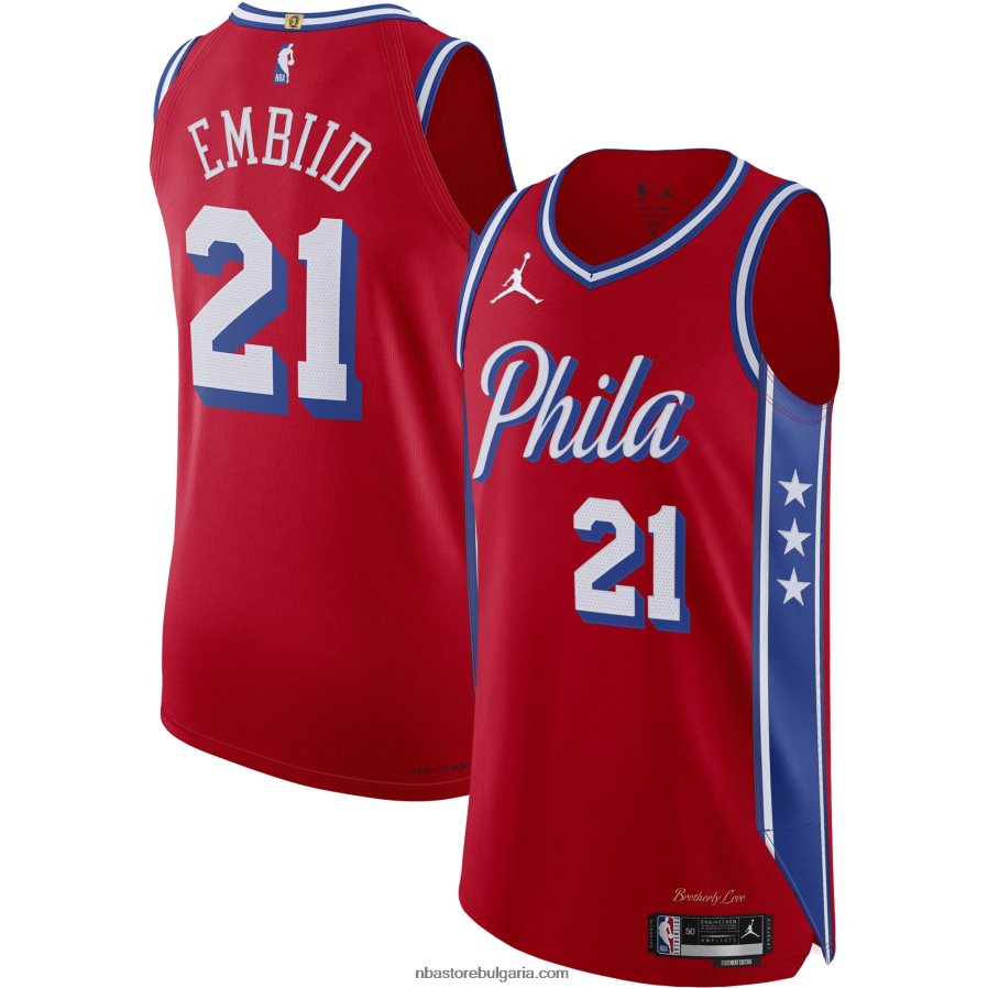 NBA JZ8F02560 philadelphia 76ers joel embiid jordan марка червена автентична фланелка