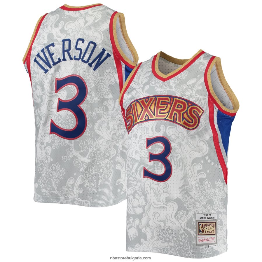 NBA JZ8F025668 philadelphia 76ers allen iverson white hardwood classics лунна нова година swingman фланелка
