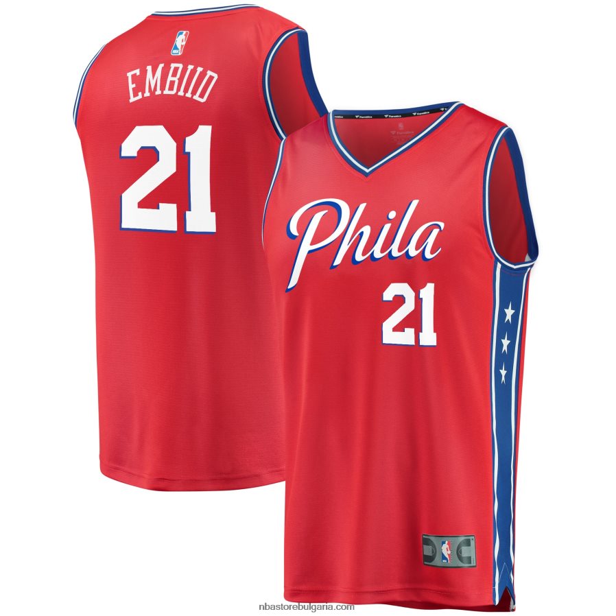 NBA JZ8F0256 philadelphia 76ers joel embiid червена реплика на фланелка за бърз брейк