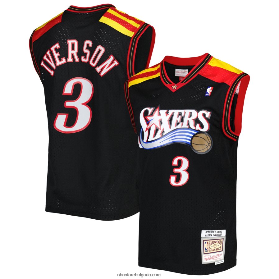 NBA JZ8F025962 philadelphia 76ers allen iverson mitchell & ness black hardwood classics swingman фланелка