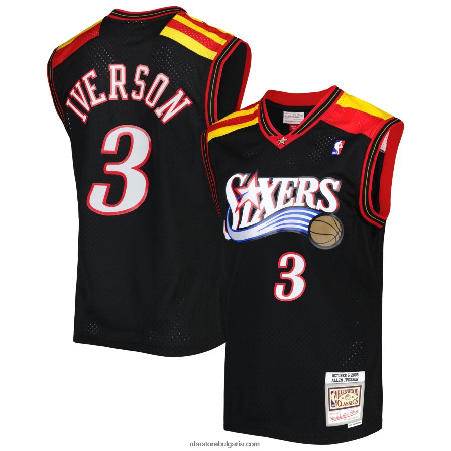 NBA JZ8F025962 philadelphia 76ers allen iverson mitchell & ness black hardwood classics swingman фланелка