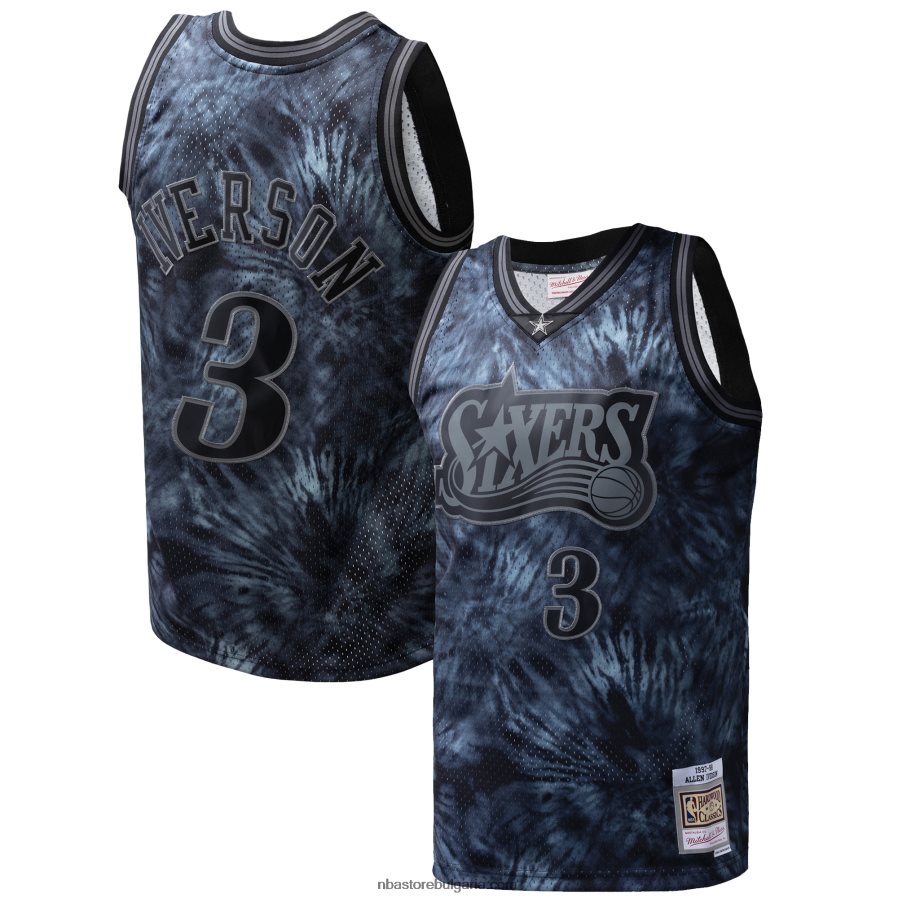 NBA JZ8F026121 philadelphia 76ers allen iverson mitchell & ness black hardwood classics tie-dye swingman фланелка