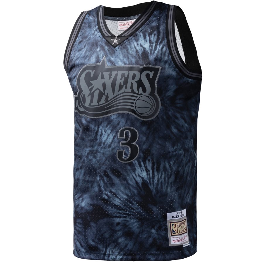 NBA JZ8F026121 philadelphia 76ers allen iverson mitchell & ness black hardwood classics tie-dye swingman фланелка