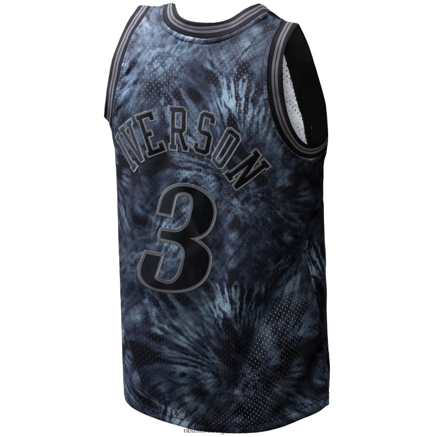 NBA JZ8F026121 philadelphia 76ers allen iverson mitchell & ness black hardwood classics tie-dye swingman фланелка