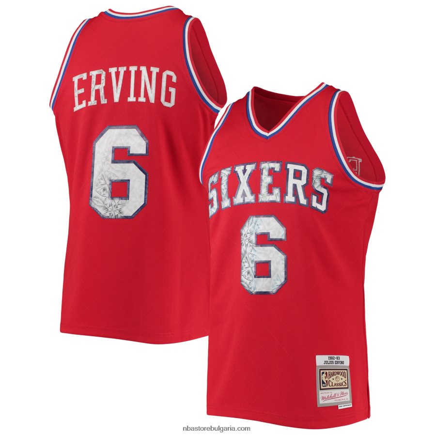 NBA JZ8F026421 philadelphia 76ers julius erving red hardwood classics 75th юбилей диамантена фланелка swingman