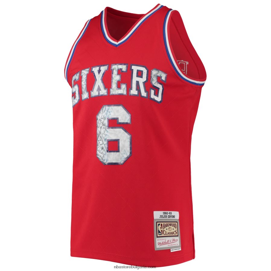 NBA JZ8F026421 philadelphia 76ers julius erving red hardwood classics 75th юбилей диамантена фланелка swingman