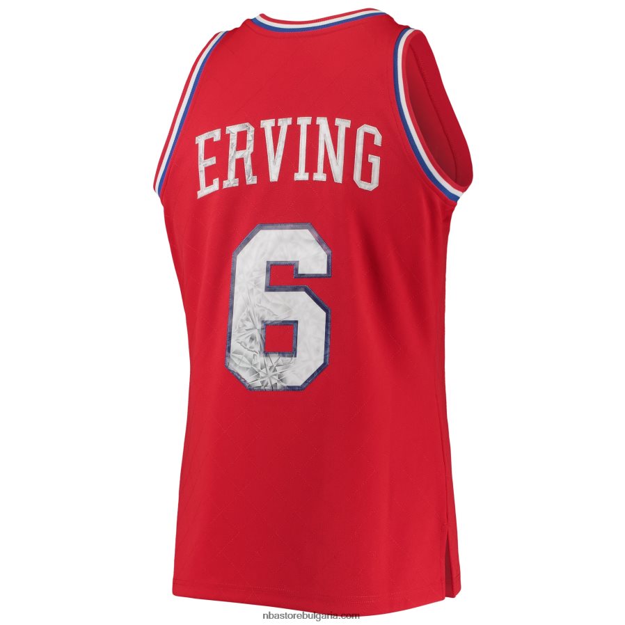 NBA JZ8F026421 philadelphia 76ers julius erving red hardwood classics 75th юбилей диамантена фланелка swingman
