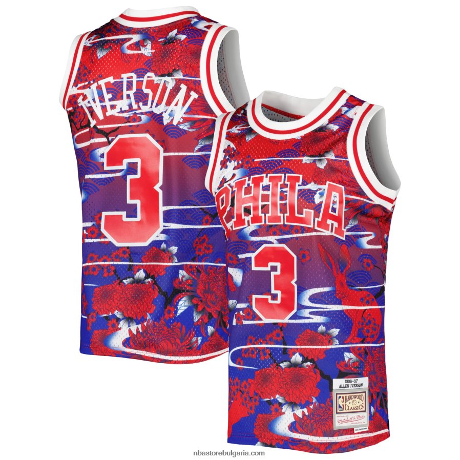 NBA JZ8F026499 philadelphia 76ers allen iverson red hardwood classics лунна нова година swingman фланелка