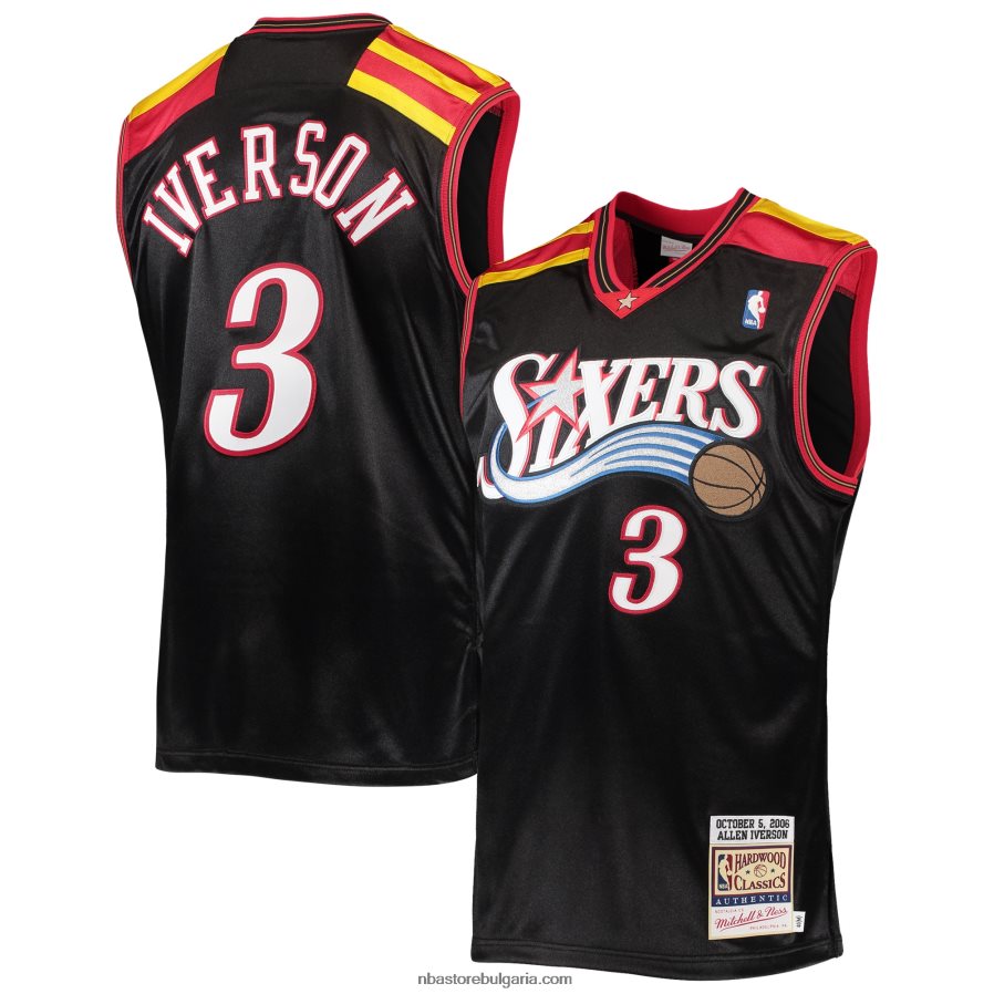 NBA JZ8F026573 philadelphia 76ers allen iverson mitchell & ness black hardwood classics автентична фланелка 2006