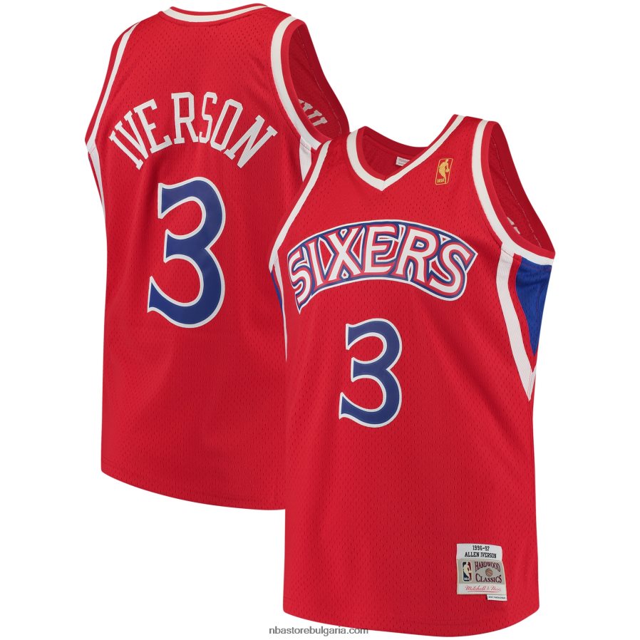 NBA JZ8F0273 philadelphia 76ers allen iverson mitchell & ness red hardwood classics swingman фланелка