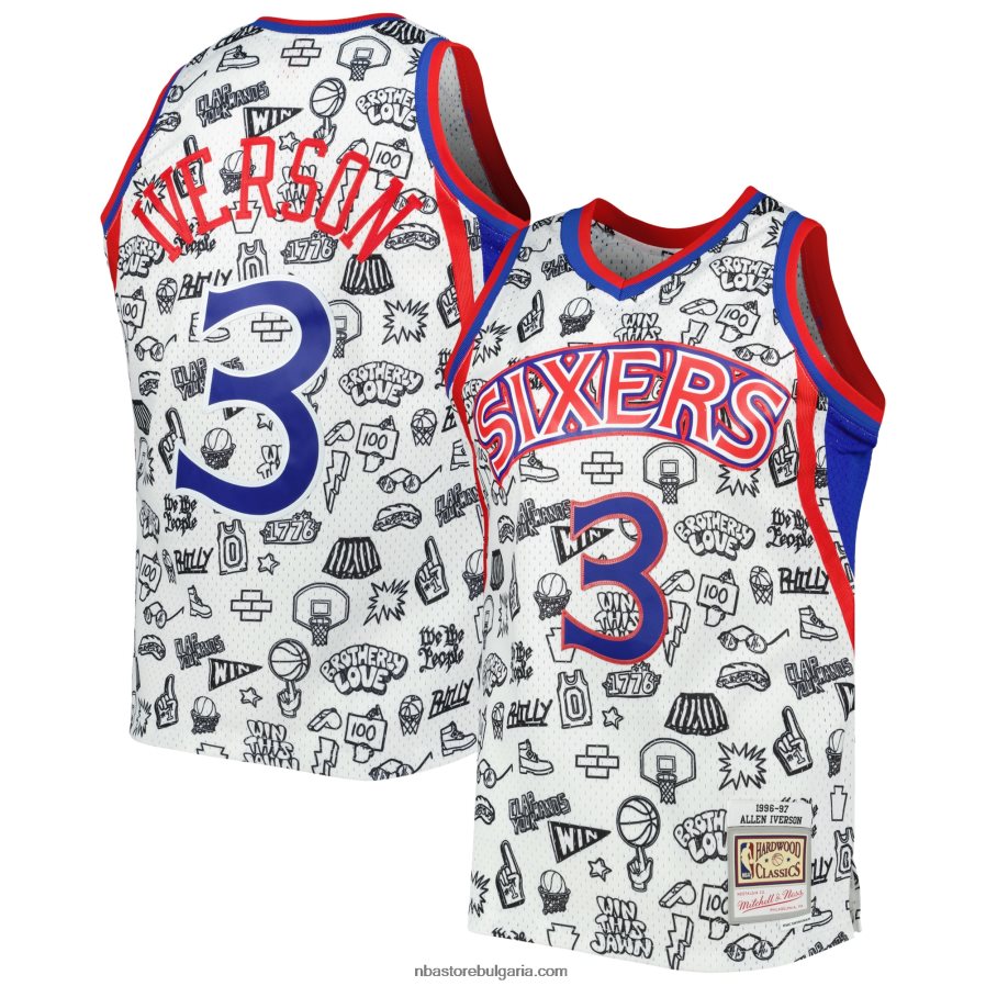 NBA JZ8F027698 philadelphia 76ers allen iverson mitchell & ness бяла суингмен фланелка