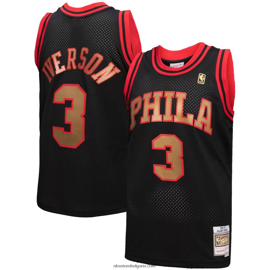 NBA JZ8F027849 philadelphia 76ers allen iverson mitchell & ness black hardwood classics reload 3.0 swingman фланелка