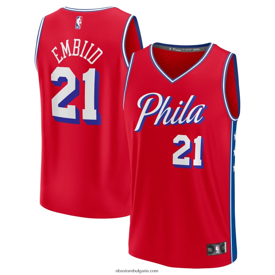 NBA JZ8F02829 philadelphia 76ers joel embiid червена фланелка за реплика на играч за бързо прекъсване