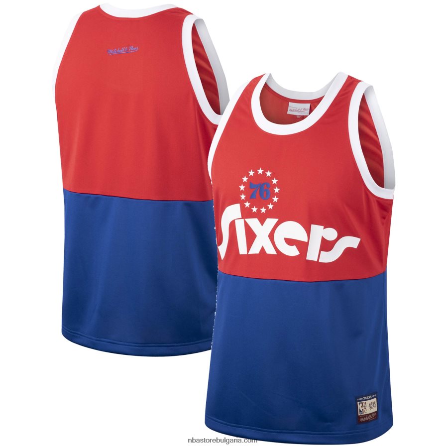 NBA JZ8F028708 philadelphia 76ers mitchell & ness червена твърда дървесина класически екип наследство модна фланелка