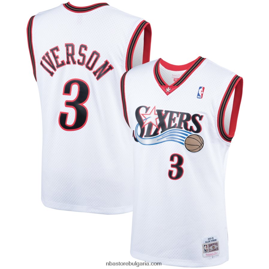 NBA JZ8F0295 philadelphia 76ers allen iverson mitchell & ness white 2000 hardwood classics swingman фланелка