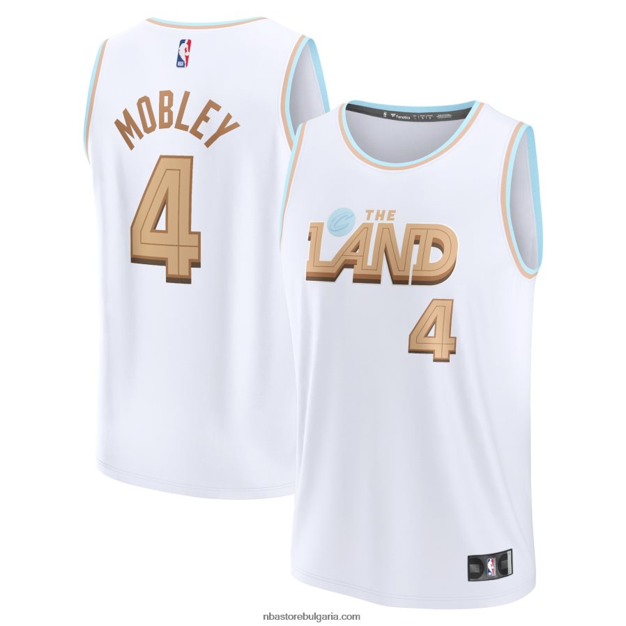 NBA JZ8F02132 Кливланд Кавалиърс Евън Мобли бяла фланелка за бърз пробив