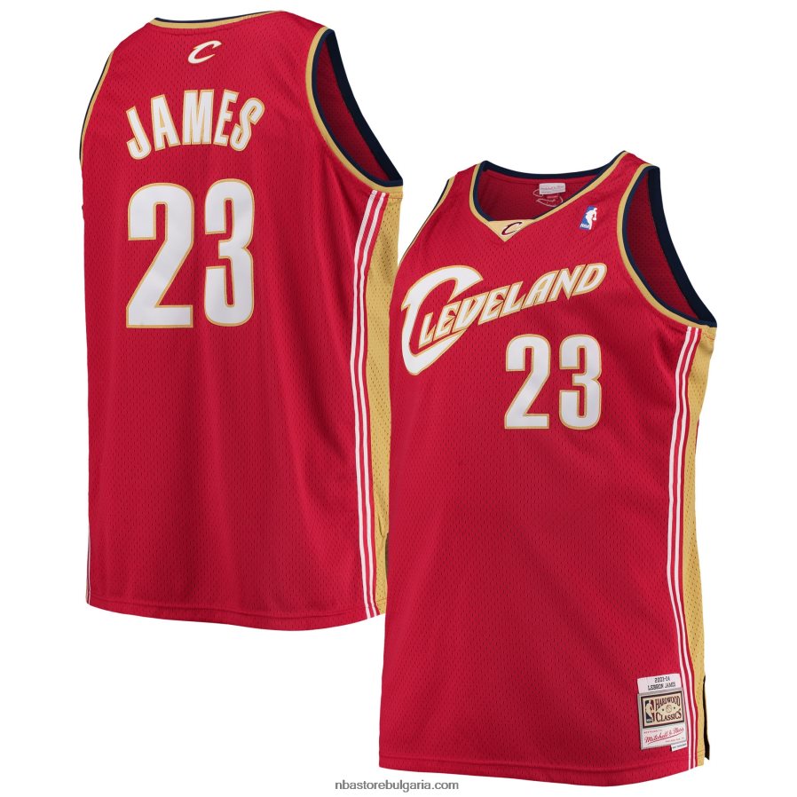 NBA JZ8F026564 Кливланд Кавалиърс Леброн Джеймс Мичъл и Нес Вино Big & Tall Hardwood Classics Swingman Джърси