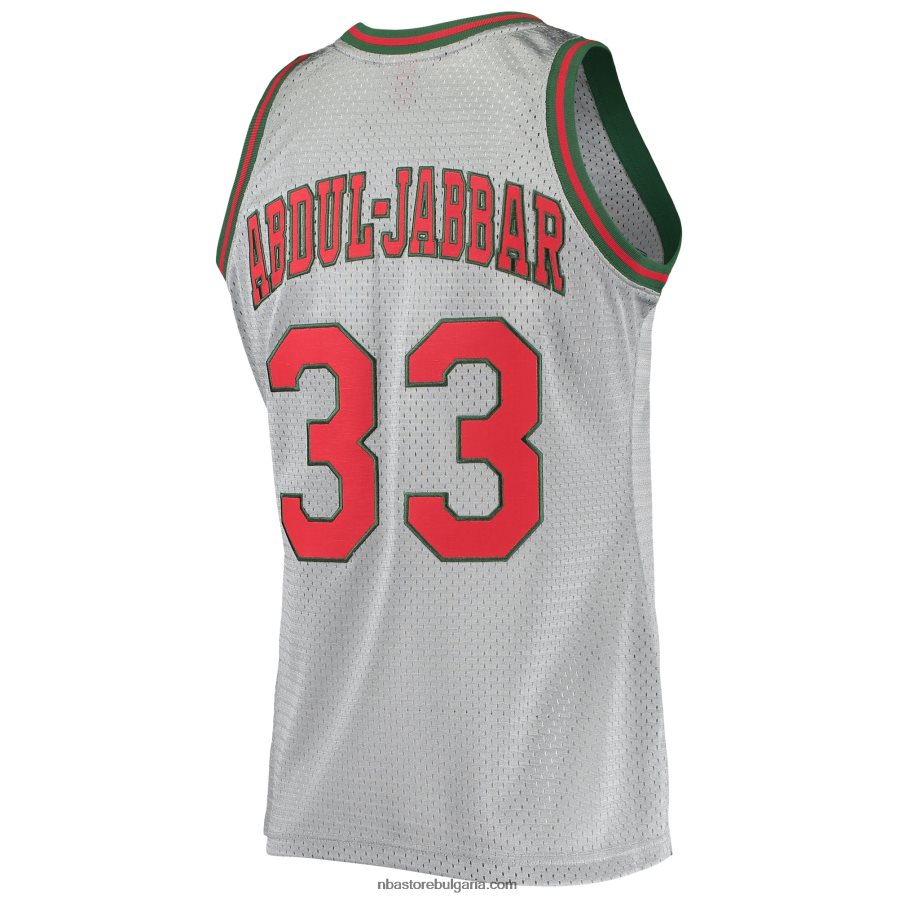 NBA JZ8F022951 milwaukee bucks kareem abdul-jabbar сребърна 75-та годишнина 1971-72 фланелка от твърда дървесина swingman