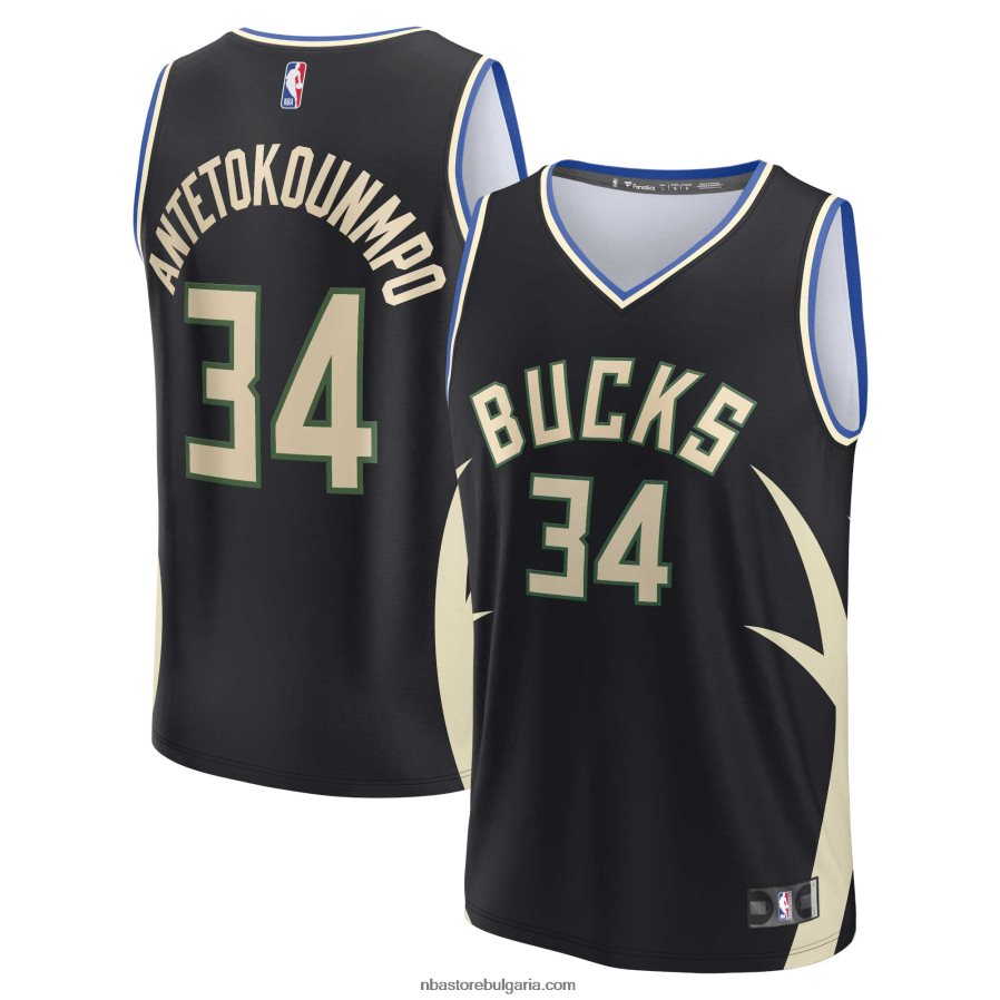 NBA JZ8F0231 Милуоки Бъкс Джанис Адетокумбо черна реплика на футболна фланелка за бърз брейк