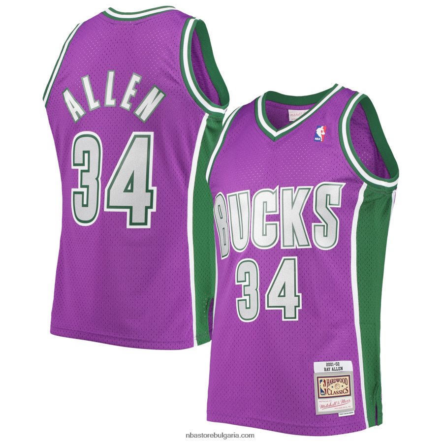NBA JZ8F023266 milwaukee bucks ray allen mitchell & ness purple hardwood classics swingman фланелка