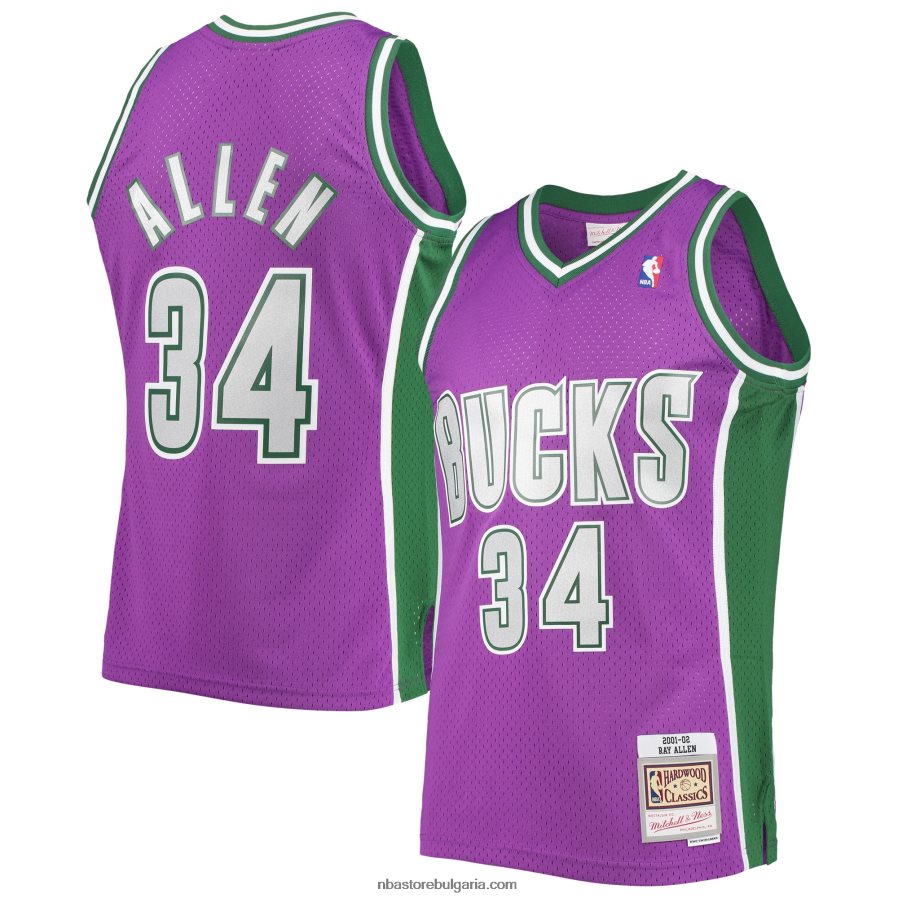 NBA JZ8F023266 milwaukee bucks ray allen mitchell & ness purple hardwood classics swingman фланелка