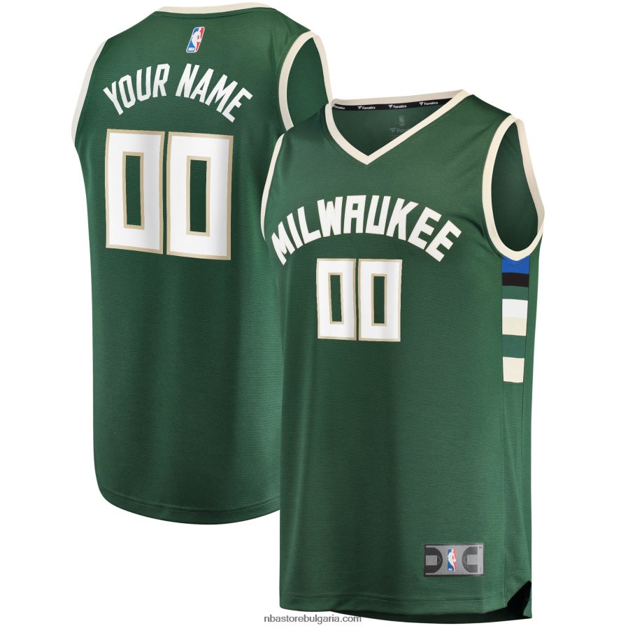 NBA JZ8F02510 Milwaukee Bucks Hunter Green Fast Break персонализирана реплика на фланелка