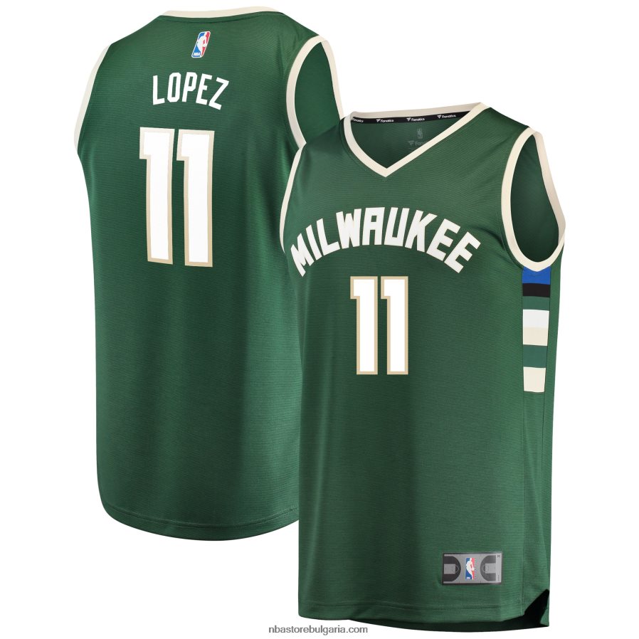 NBA JZ8F02524 Милуоки Бъкс Брук Лопез Грийн файст брейк реплика на фланелка на играч