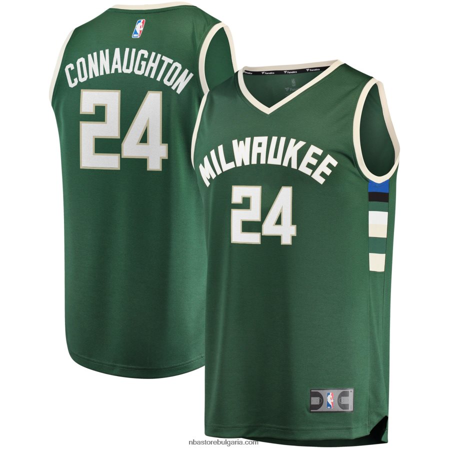 NBA JZ8F025994 Милуоки Бъкс Пат Конаутън Хънтър зелена фланелка за бързо прекъсване реплика