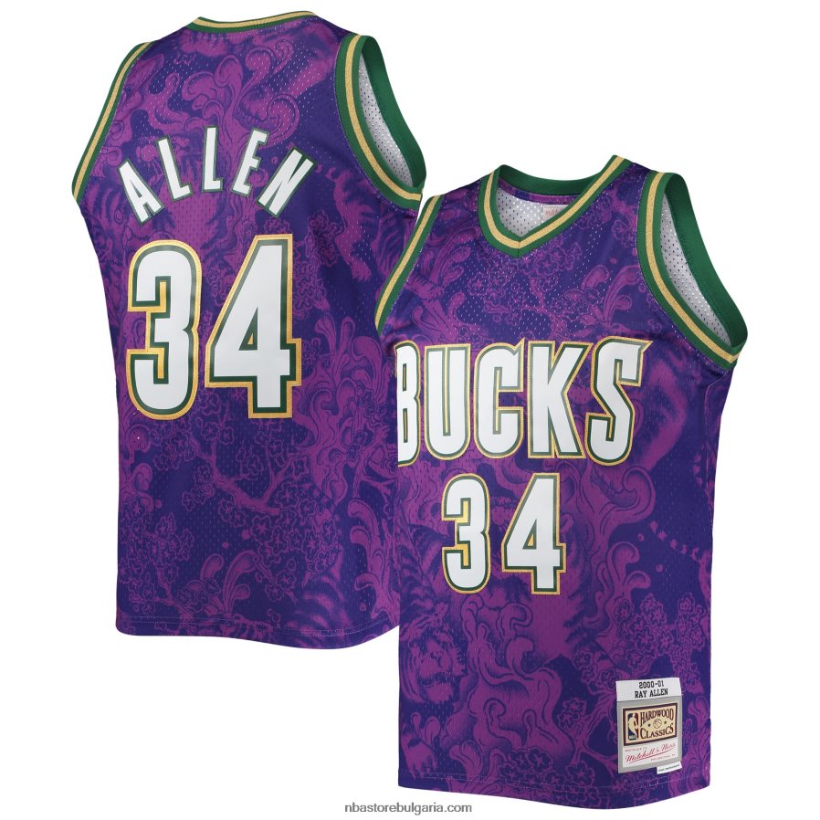 NBA JZ8F026515 milwaukee bucks ray allen mitchell & ness purple hardwood classics лунна нова година swingman фланелка