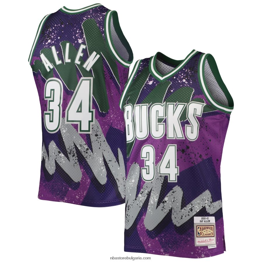 NBA JZ8F027068 milwaukee bucks ray allen mitchell & ness purple hardwood classics hyper hoops swingman фланелка