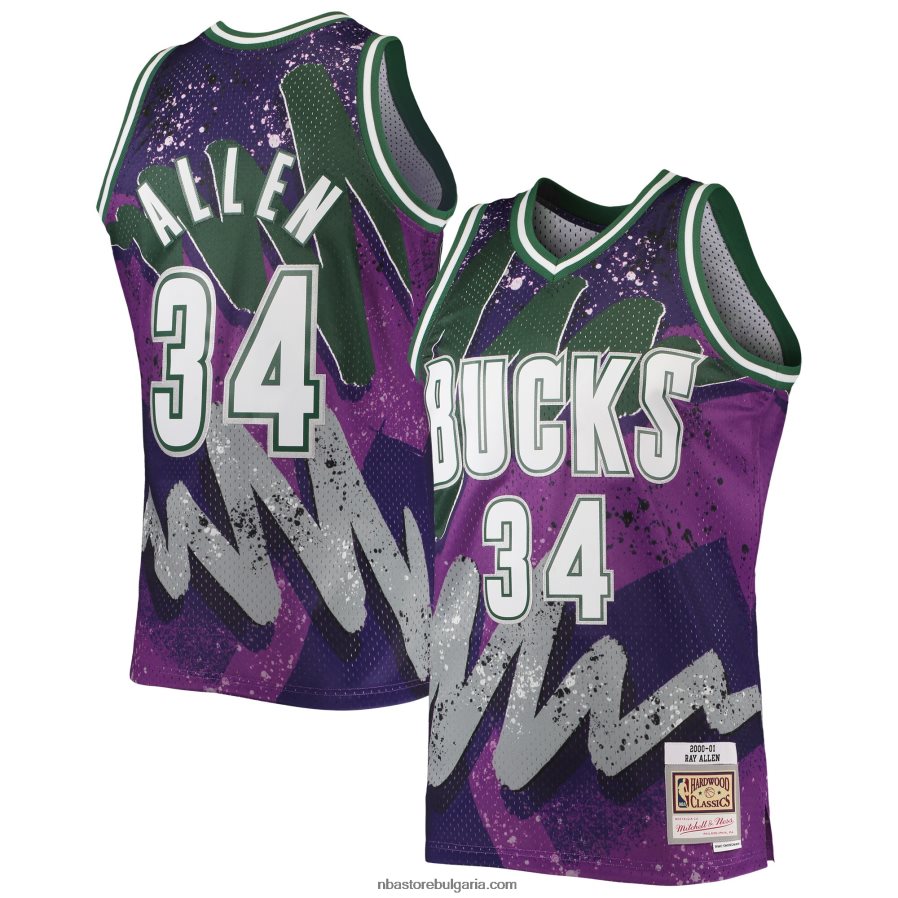 NBA JZ8F027068 milwaukee bucks ray allen mitchell & ness purple hardwood classics hyper hoops swingman фланелка