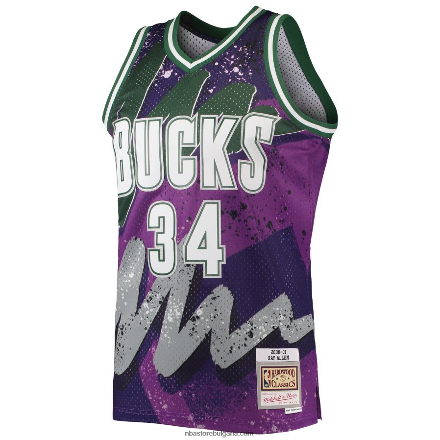 NBA JZ8F027068 milwaukee bucks ray allen mitchell & ness purple hardwood classics hyper hoops swingman фланелка