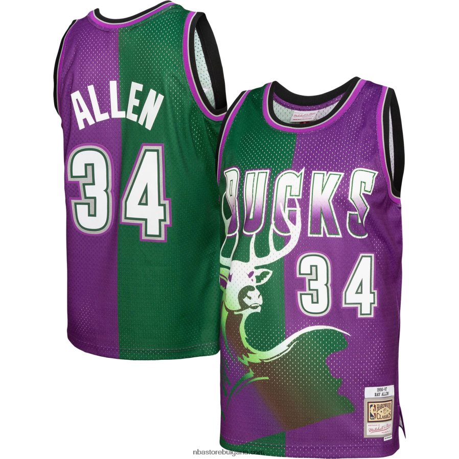 NBA JZ8F027107 milwaukee bucks ray allen mitchell & ness green/purple hardwood classics сплит swingman фланелка