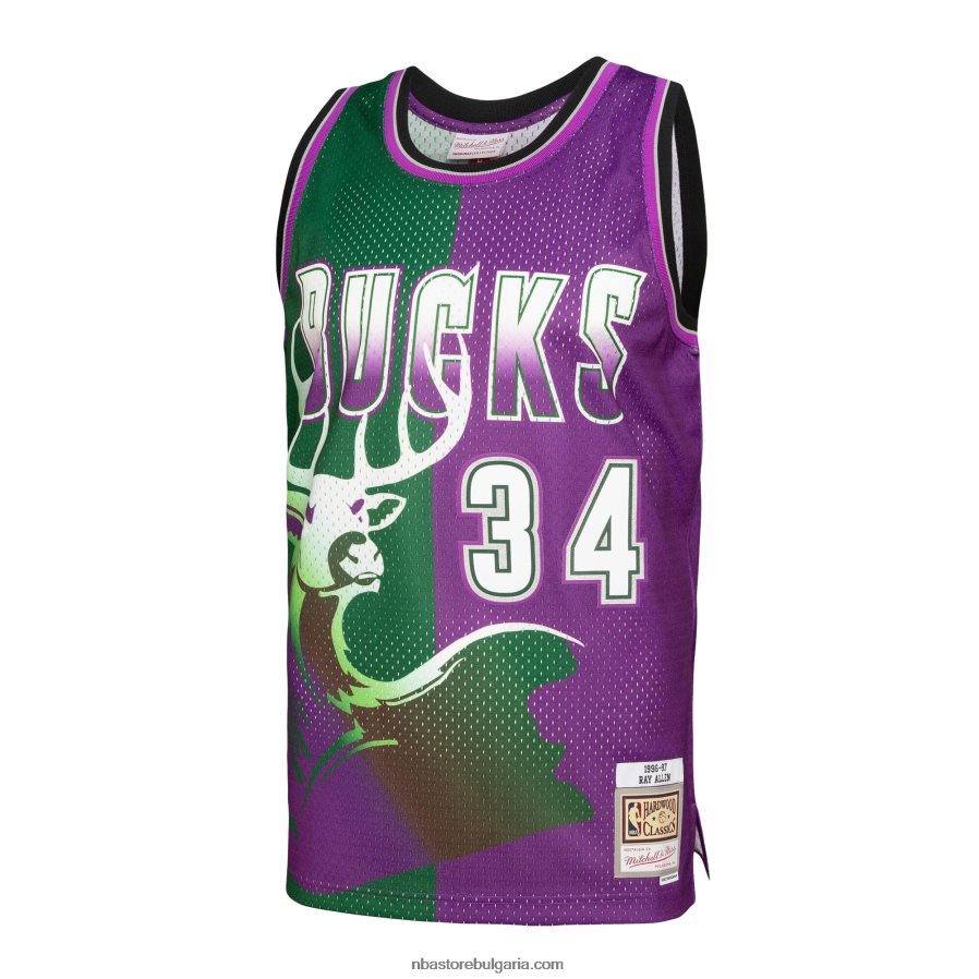 NBA JZ8F027107 milwaukee bucks ray allen mitchell & ness green/purple hardwood classics сплит swingman фланелка