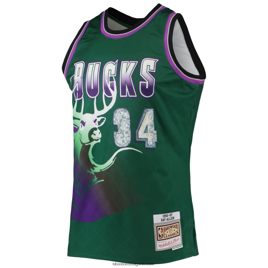 NBA JZ8F027611 milwaukee bucks ray allen green hardwood classics 75th юбилей диамантена фланелка swingman