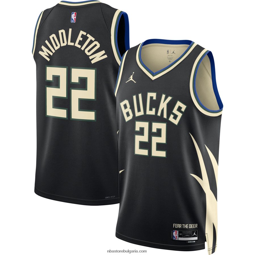 NBA JZ8F02779 Milwaukee Bucks Крис Мидълтън Джордън марка черна суингмен фланелка