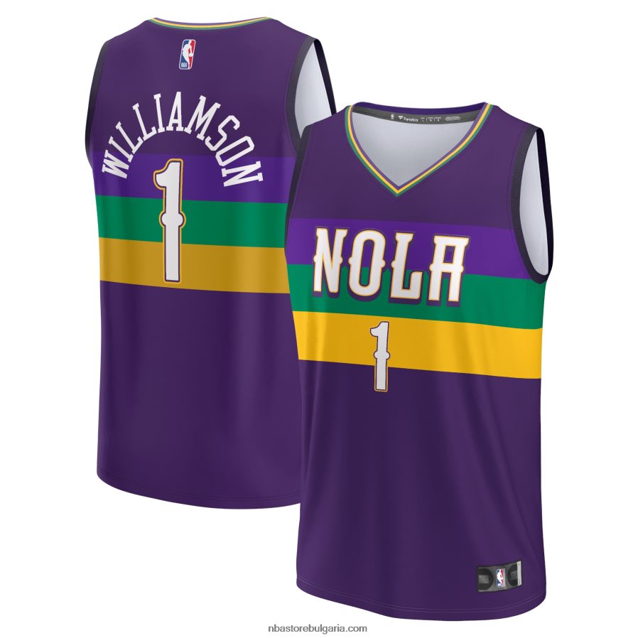 NBA JZ8F02309 Ню Орлиънс Пеликанс Цион Уилямсън лилаво фланелка за бърз пробив
