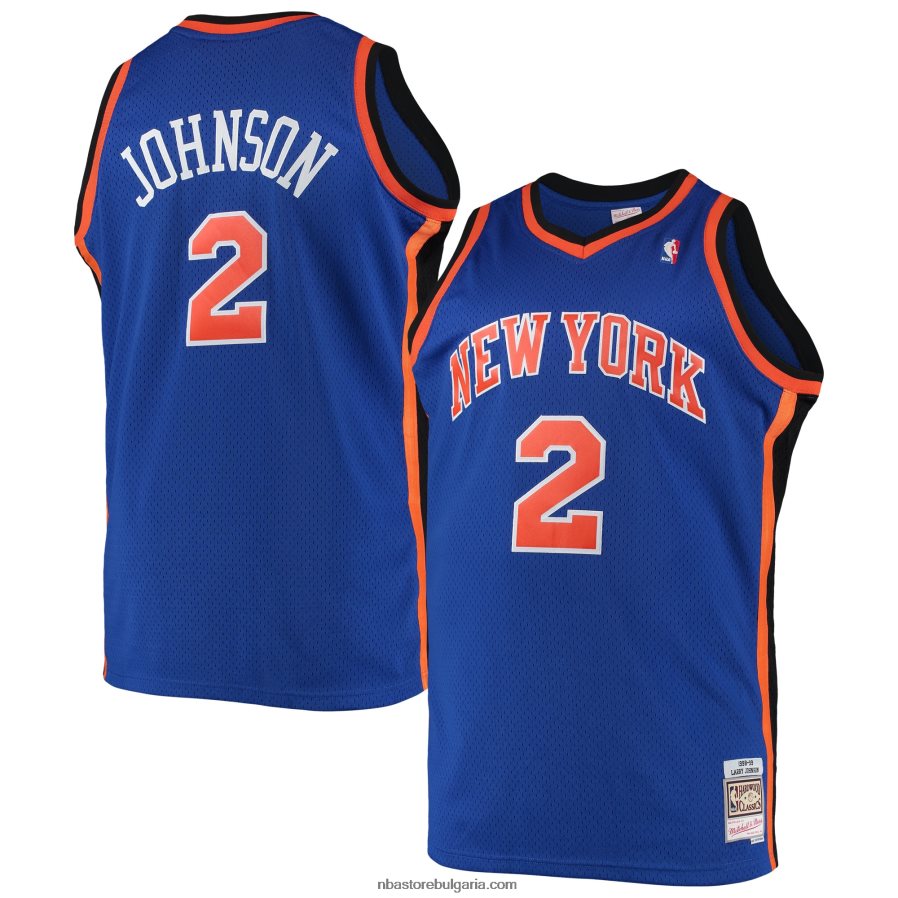 NBA JZ8F021096 larry johnson new york knicks mitchell & ness blue big & tall hardwood classics swingman фланелка
