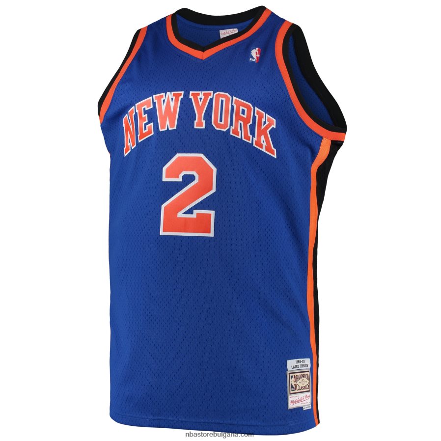 NBA JZ8F021096 larry johnson new york knicks mitchell & ness blue big & tall hardwood classics swingman фланелка