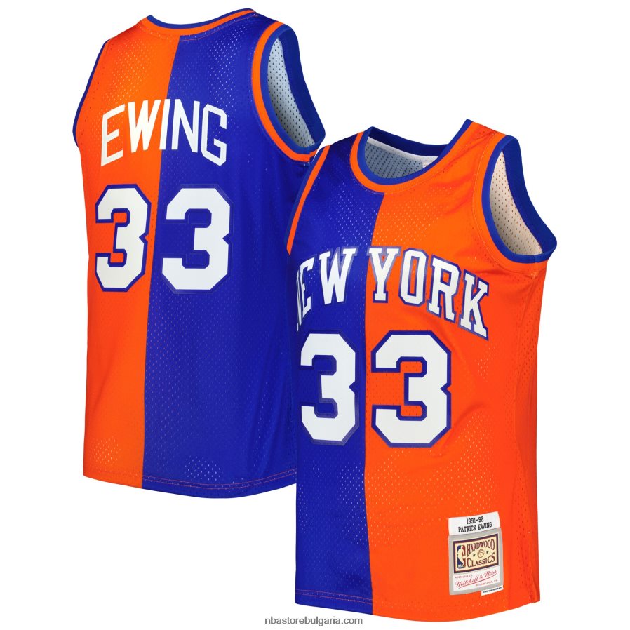 NBA JZ8F02170 new york knicks patrick ewing mitchell & ness blue/orange hardwood classics split swingman фланелка