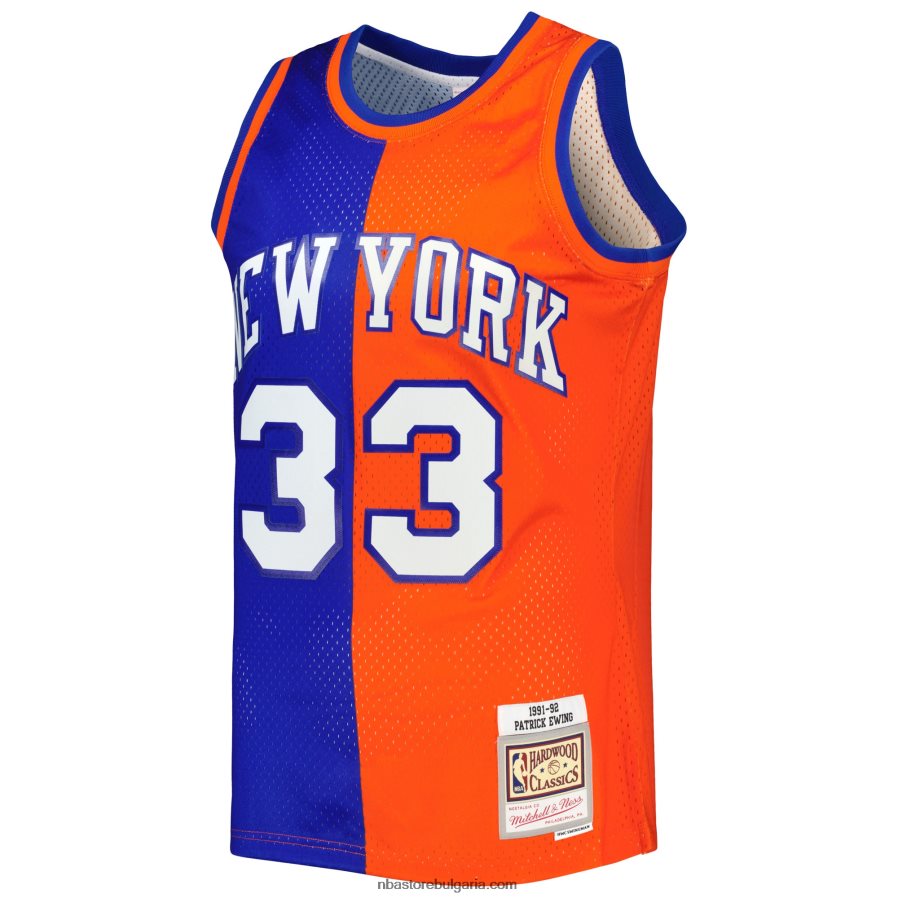 NBA JZ8F02170 new york knicks patrick ewing mitchell & ness blue/orange hardwood classics split swingman фланелка