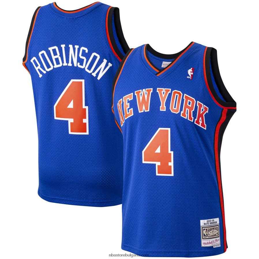 NBA JZ8F022027 Ню Йорк Никс Нейт Робинсън Мичъл и Нес синя твърда дървесина класика суингмен фланелка